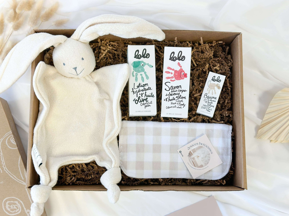 Baby Box with essentials to offer at a baby shower
