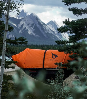 Orange hybrid tent-hammock for 2
